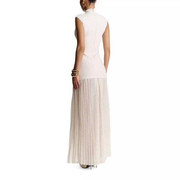 Naked Wardrobe Funnel Neck Mixed Media Maxi Dress in cream off white - Picture 2 of 8